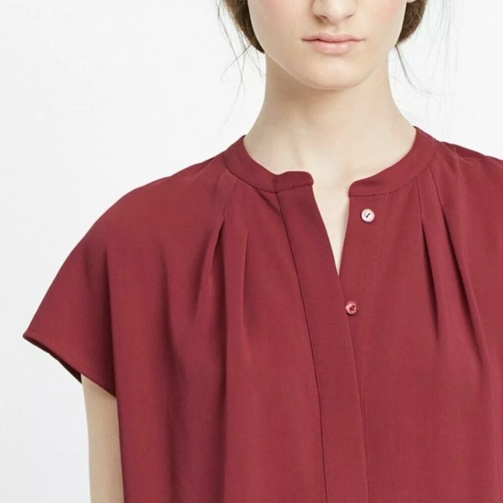 Vince Maroon Burgundy Twill Shift Button Shirt Boxy Collarless Dress
